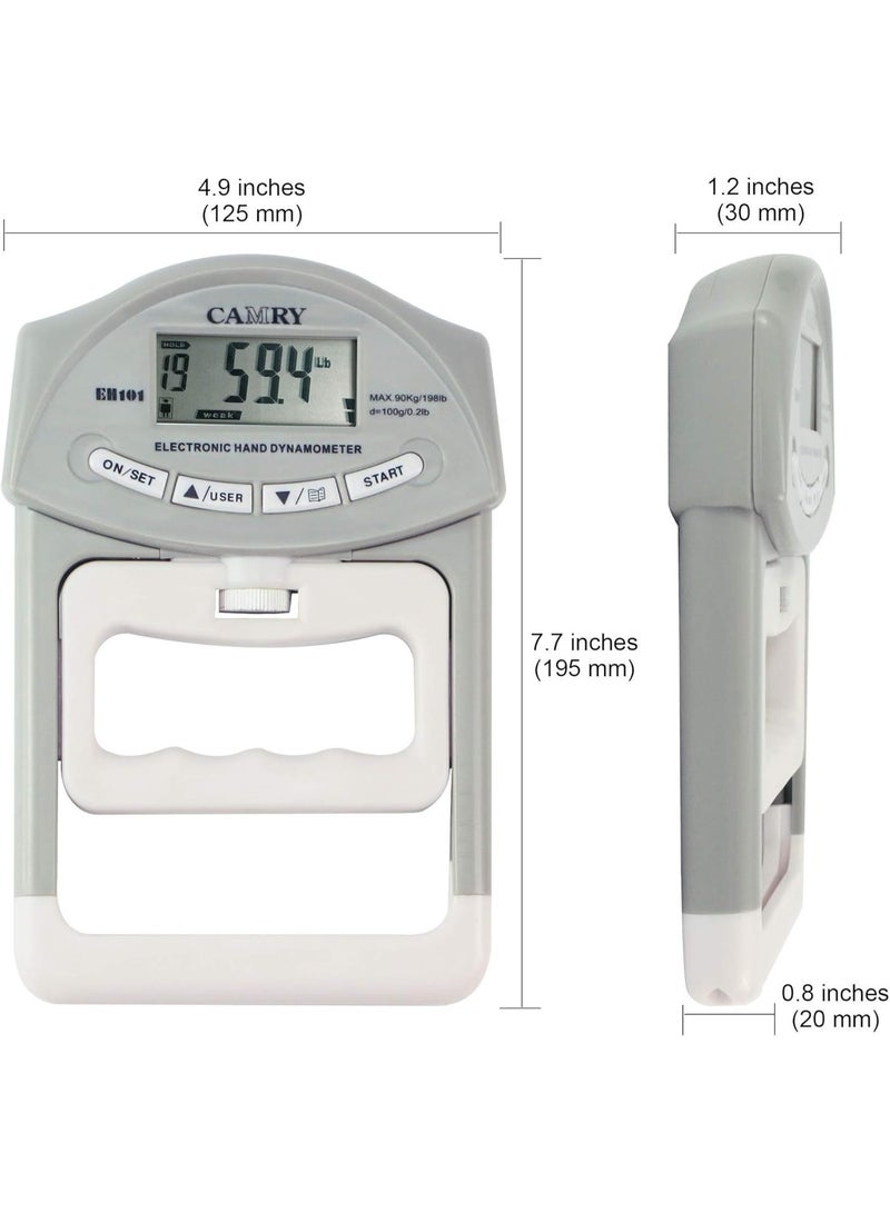 Digital Hand Dynamometer Grip Strength Measurement Meter Auto Capturing Electronic Hand Grip Power 198 Lbs / 90 Kgs - Image 3